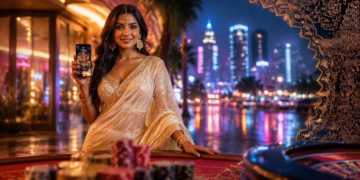 Mobile casino app usage by lady in Mumbai wearing saree
